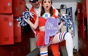 Petite cheerleader satisfying cocky coach in burnish apply cubby-hole room
