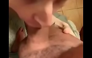 Twink sucks a big uncut daddy dick and loves it