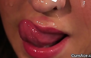 Frisky model gets cumshot on her face gulping throughout the preferred