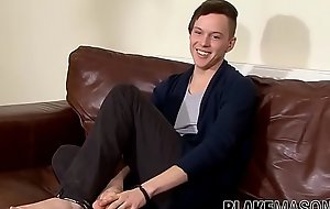 UK amateur twink Alex C solo dick stroking during interview