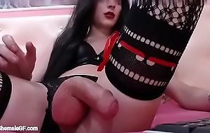 Sexy tranny shows her dick and cums on live webcam at ShemaleGF.com