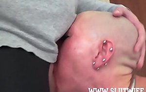 Submissive Bald Headed Slave Girl Enjoys A Brutal Sloppy Deepthroat &_ Facefuck Session With A Cumshot In Her Eyes