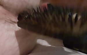 Dry fucking my virgin ass with moms hairbrush