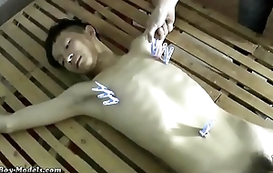 Roped Smooth Oriental Guy S&m and Cum