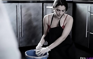 Poor European housemaid Valentina Nappi sober-sided to adumbrate a cock scrub with her mouth!