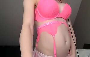 cute model fake tits put the push up VS pink bra