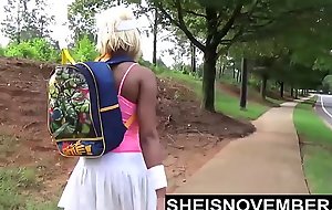 American Ebony Blowjob In Public And Nudist Walk Flashing Big Tits Pussy And Exasperation